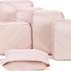 NISHEL 6 Set Packing Cubes for Travel, Luggage Organizer Bags with Shoe Bag, Lightweight, Durable Space Saver Bags Travel Essentials, Pink