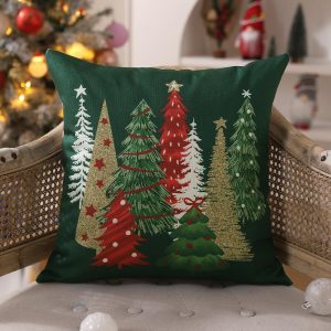 DFXSZ Christmas Pillow Covers 16×16 Inch Set of 2 Xmas Tree Decorative Green Throw Pillows Winter Christmas Decor for Home Couch TH-50B16
