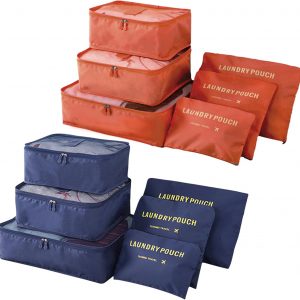 12 Set Packing Cubes for Travel Luggage Packing Bags Reusable Waterproof Suitcase Organizer Bags Set with Shoe Bag and Toiletry Bag (Orange+Navy Blue)