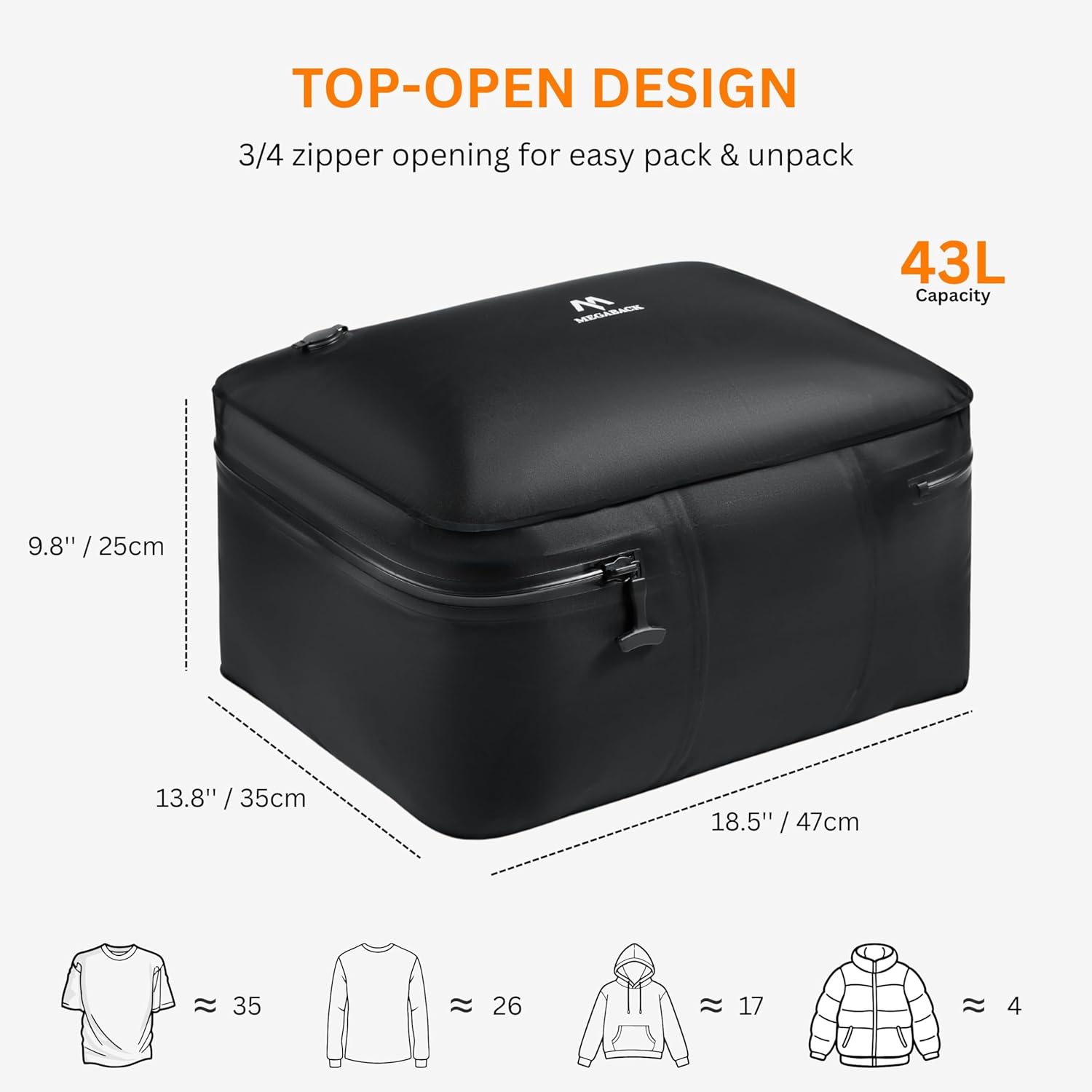 Megaback Vacuum Bags for Travel with Pump, Reusable Vacuum Compression Bags for Luggage, IP68 Waterproof, Top-open Design, Fits 20/24/28 Inch Suitcase (2PC+Pump, 43L) - Image 3