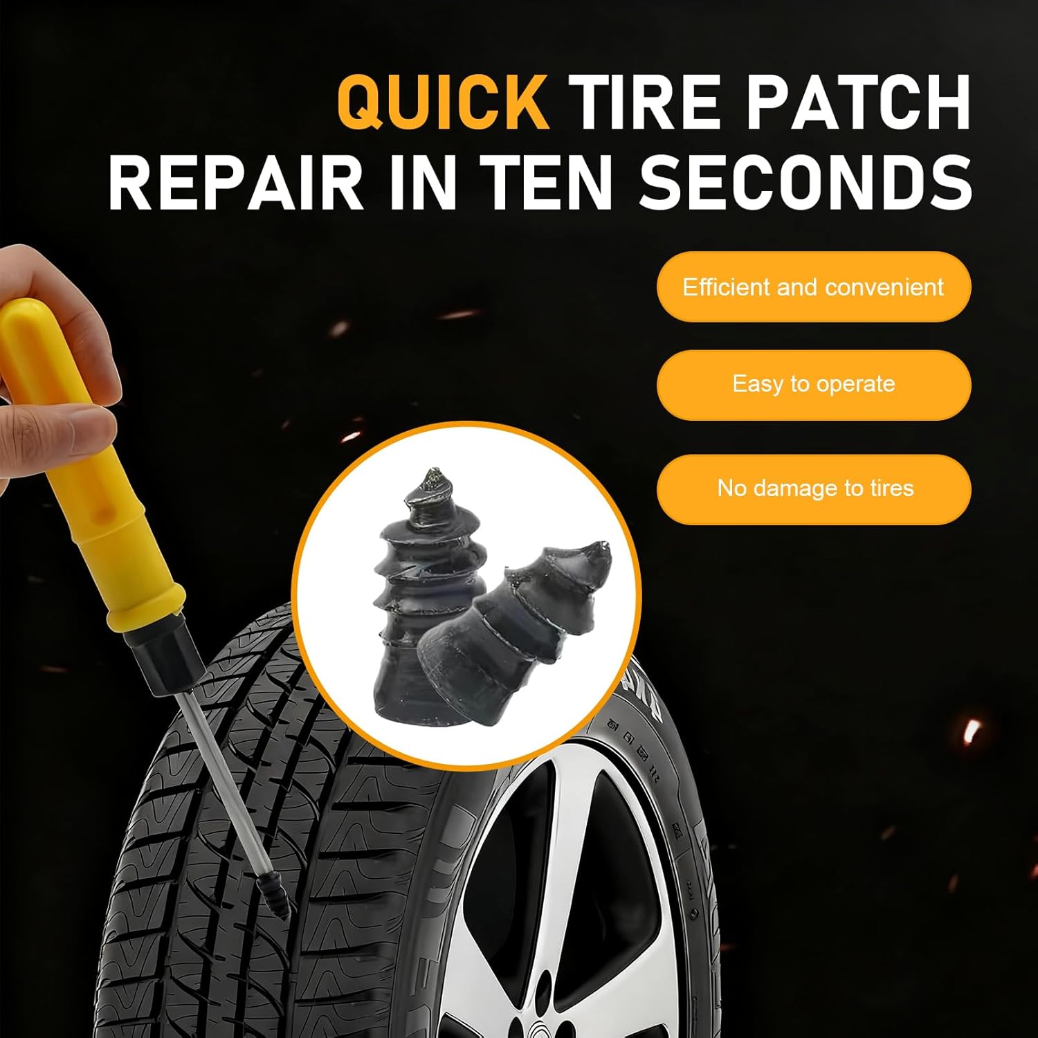 60 PCS Tire Repair Rubber Nails, Rubber Vacuum Tire Repair Kits, Spiral Tire Screw Plugs, Universal Self-Service Tool for Car Motorcycle Truck Tire Puncture Repair (Black) - Image 4