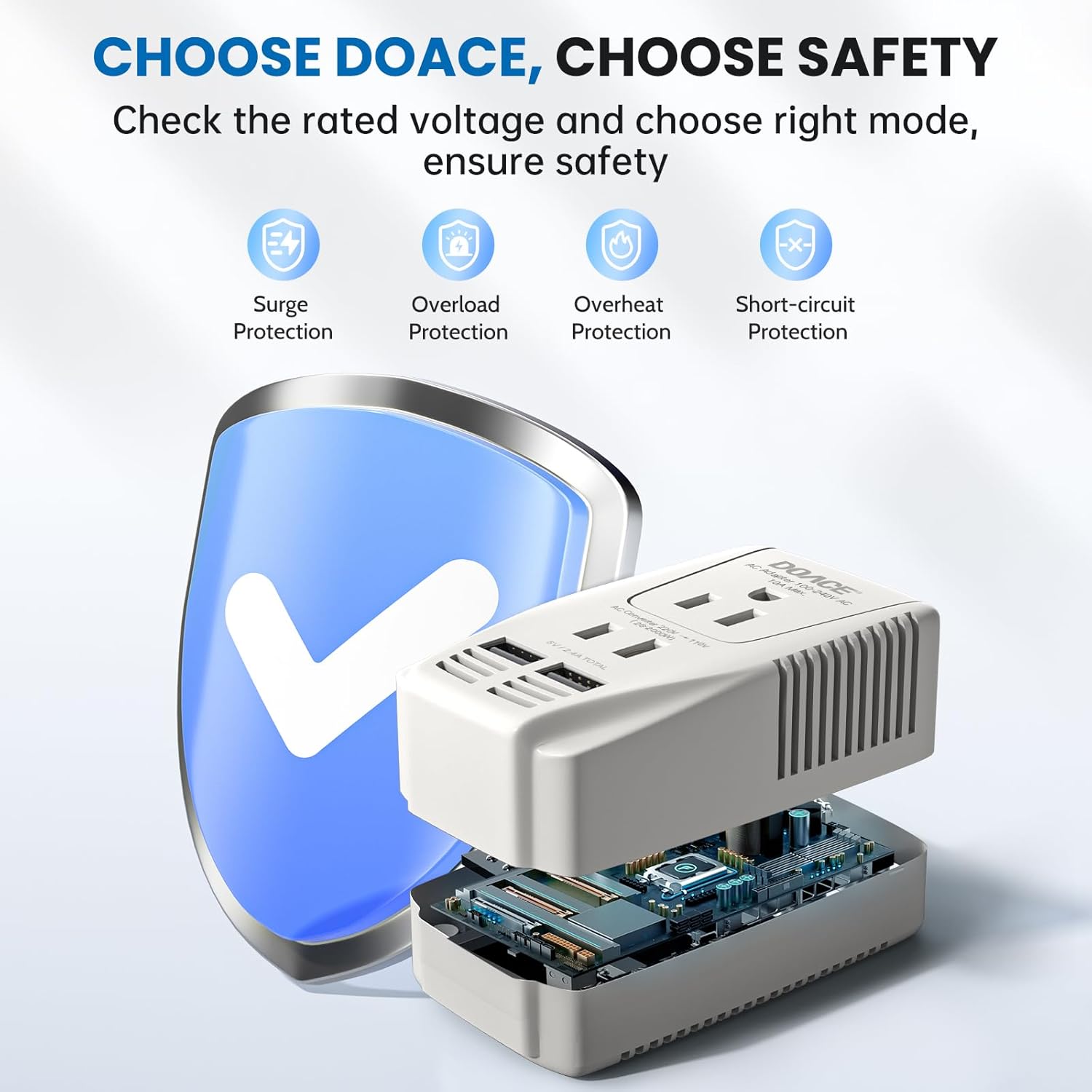 Upgraded 2000W 220V to 110V Converter for European Travel, Voltage Converter US to Europe for Hair Dryer Straightener Curling Iron, 2300W Adapter with EU/UK/AU/US Plugs for Laptop Camera Cell Phone - Image 6