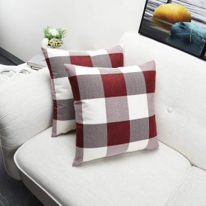 Artaimee Red & White Buffalo Check Plaid Throw Pillow Covers 18×18 – Set of 2 – Durable Cotton Linen, Hidden Zipper – Decorative Cushion Case for Couch, Sofa, Bed, Office, Farmhouse, Home Décor