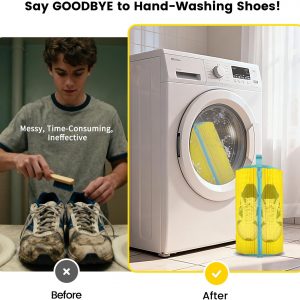 XQXA Shoe Washing Machine Bag 2-Pack – Reusable Shoe Washing Bag with Hidden Zipper, Machine Washable Shoe Bag for Sneakers, Tennis & Athletic Shoes (Yellow)
