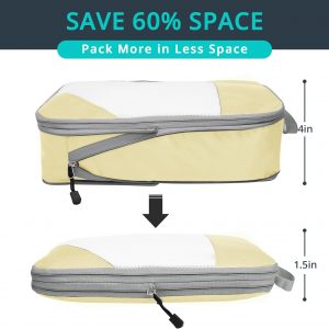 Compression Packing Cubes 6 Set, Compressible Space-Saving Packing Cubes for Travel – Compression Bags, Luggage Organizer, Travel Essentials for Women, Light Yellow