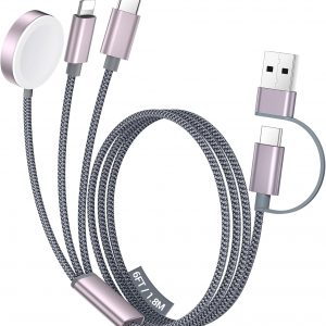 Temdan for Travel Vacation Essentials,3 in 2 USB C Cable for Apple Watch Charger/iPhone 17 Charger/Lightning,Multi Charging Cable Cord,Camping Essentials,Portable Designed for iWatch &iPhone 16-12-6FT
