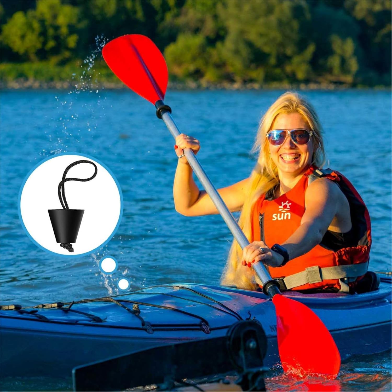 Axlksia 8 Pcs Kayak Scupper Plugs Kit, Silicone Universal Kayak Scupper Plug Drain Holes Stopper Bung with Lanyard, Kayak Accessories - Image 5