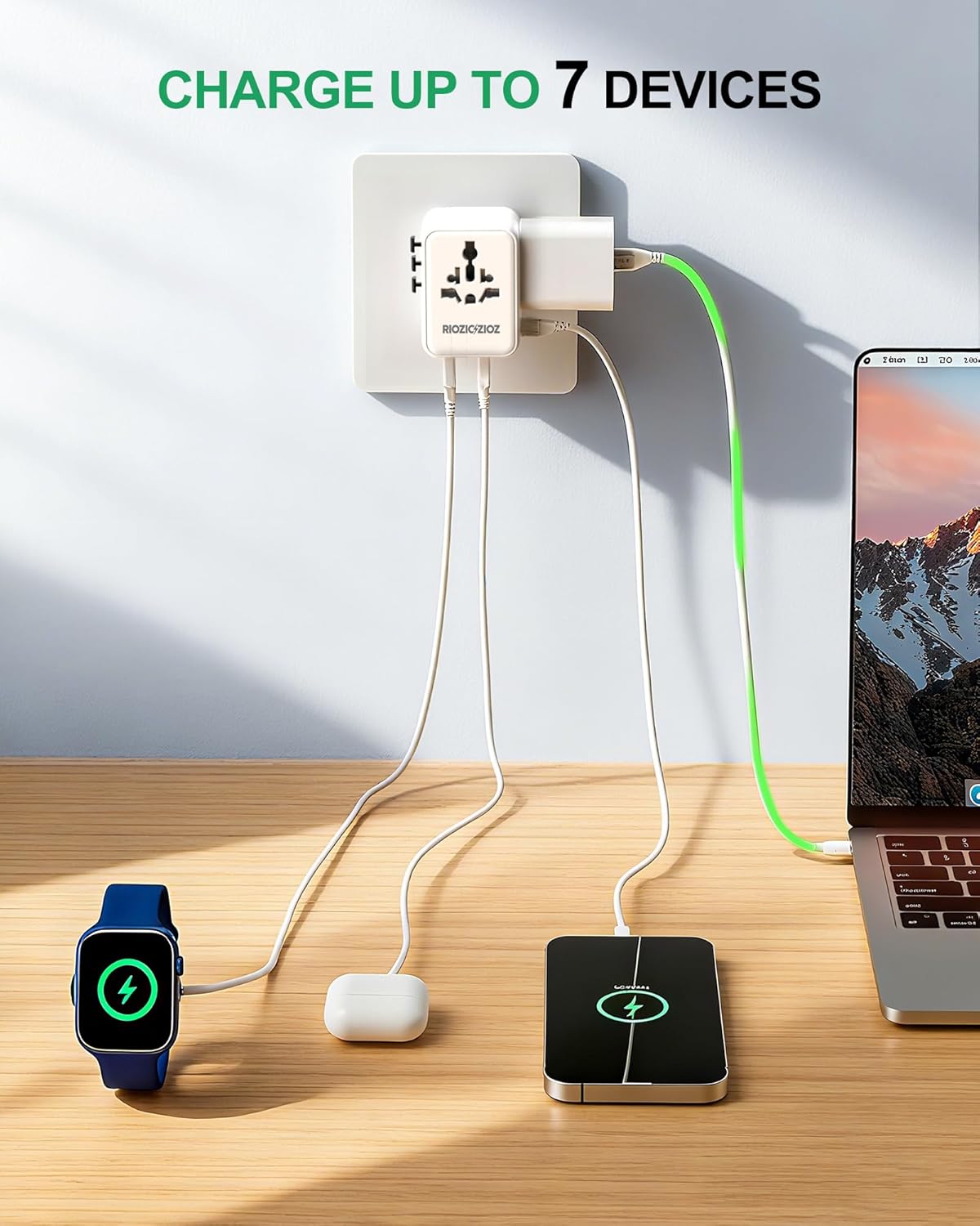 35W Universal Travel Plug Adapter,7-Port PD&QC Fast Charging Power Adapter(2AC&2USB-A&3USB-C),Worldwide Outlet Wall Charger for USA/EU/UK/AUS Over 200 Countries-Type C/A/G/I - Image 2