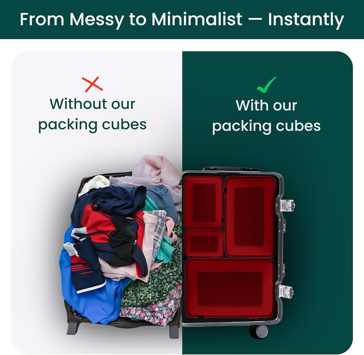 NOBL Travel Compressible Packing Cubes Set, 6 Pieces Travel Packing Organizers, Compression Luggage Cubes for Suitcases & Carry On, Space Saving - Cherry Red - Image 7