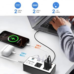 200W Voltage Converter US to Europe, 220V to 110V Power Adapter for European Travel, 2 USB C & 2 USB A Ports, 2 AC Outlets for Laptop, Phone -EU UK AU IT Plug Included