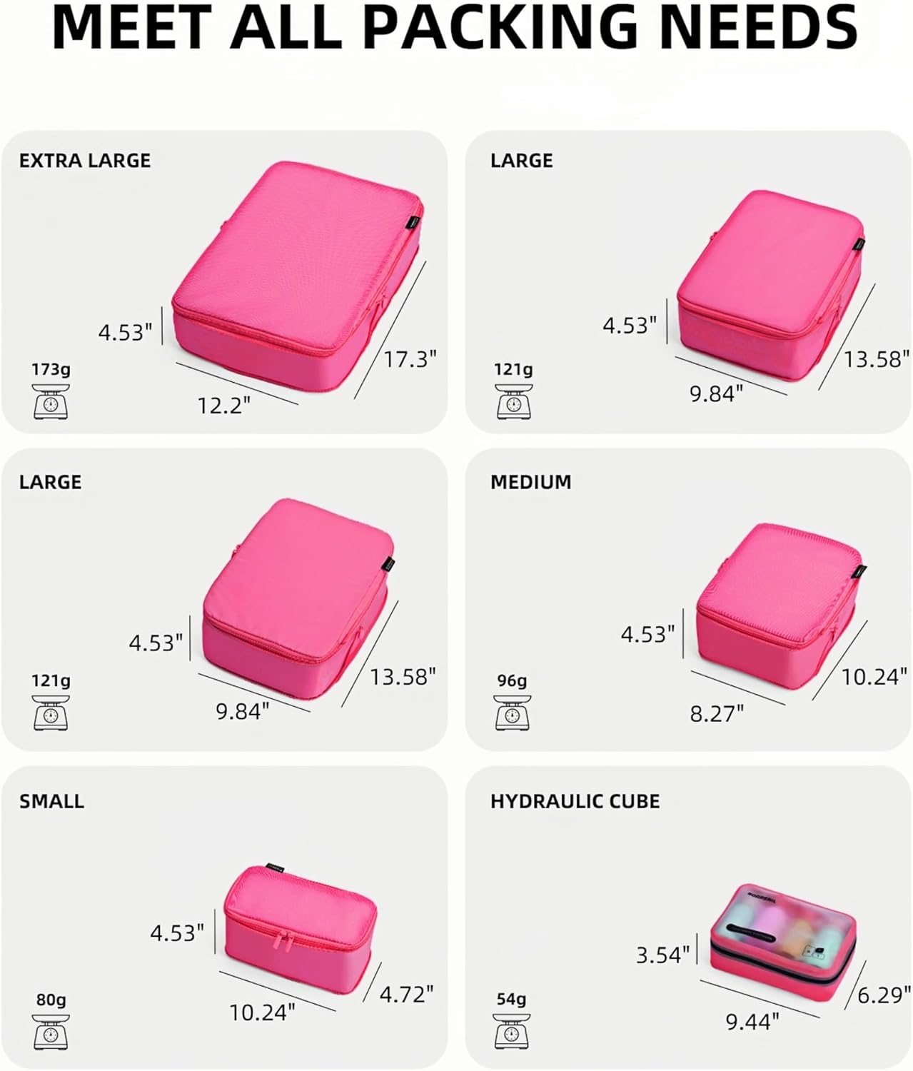 6 Set Compression Packing Cubes for Travel, Durable Nylon Oxford Luggage Organizers with IP6X Waterproof Toiletry Bag, 6-Piece Expandable Suitcase Bags (Rose Red) - Image 8