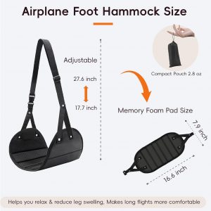 Foot Hammock for Plane Travel, Airplane Foot Hammock, Adjustable Foot Rest Sling, Airplane Gadgets Travel Essentials for Long Time Flight (Black)