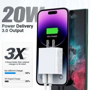 USB C Charger Block,3Pack 20W Dual Port USB C Wall Charger Plug Fast Charging Adapter USB A Quick Charging Brick Plug for iPhone Air/17 Pro Max/16E/16 ProMax/16Plus/15/14/13/12/11/XS,iPad Pro,AirPods