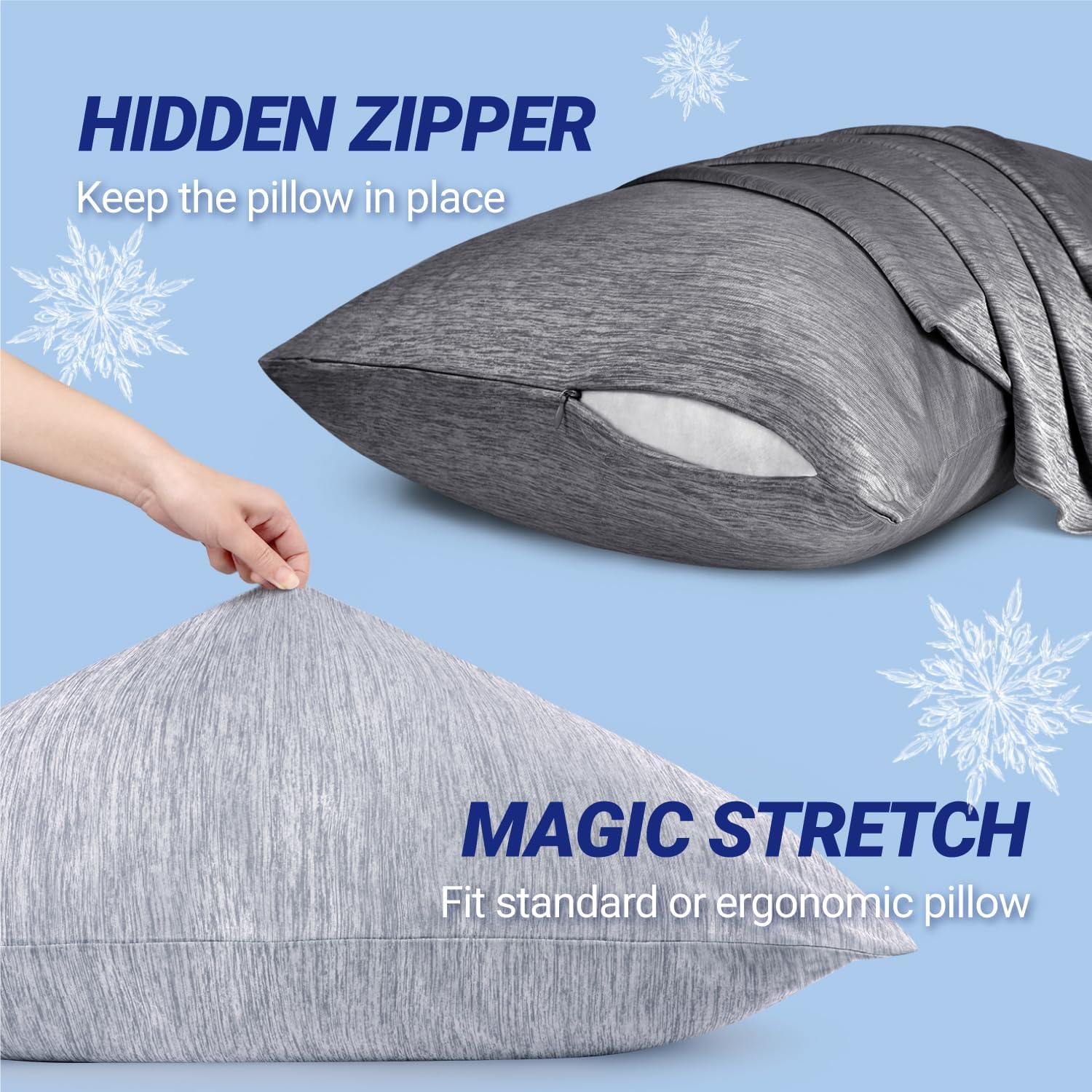 Fittia Cooling Pillow Cases for Hot Sleepers, 2 Pack Standard Size, Breathable Cooling Pillow Covers with Hidden Zipper, Both Sides Q-Max>0.45, Ideal for Night Sweats, Black - Image 6