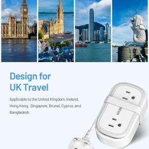 UK Adapters for Travel, US to UK Plug Adapter 2 Outlets 3 USB Ports, 5ft Travel Power Cord with Retractable USB C Cable, Type G Plug Adapter for US to Scotland British Irish Dubai Hong Kong