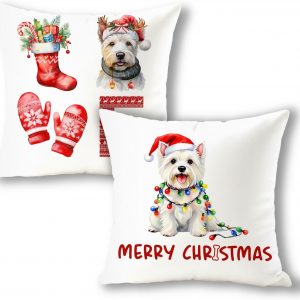 YRDBGHZDF Westie Merry Christmas & Love Pillow Covers 2 Pcs- 18×18 Inch, Dog Lover Pillow Covers Gift for Woman, Merry Christmas Xmas Westie Home Decorative