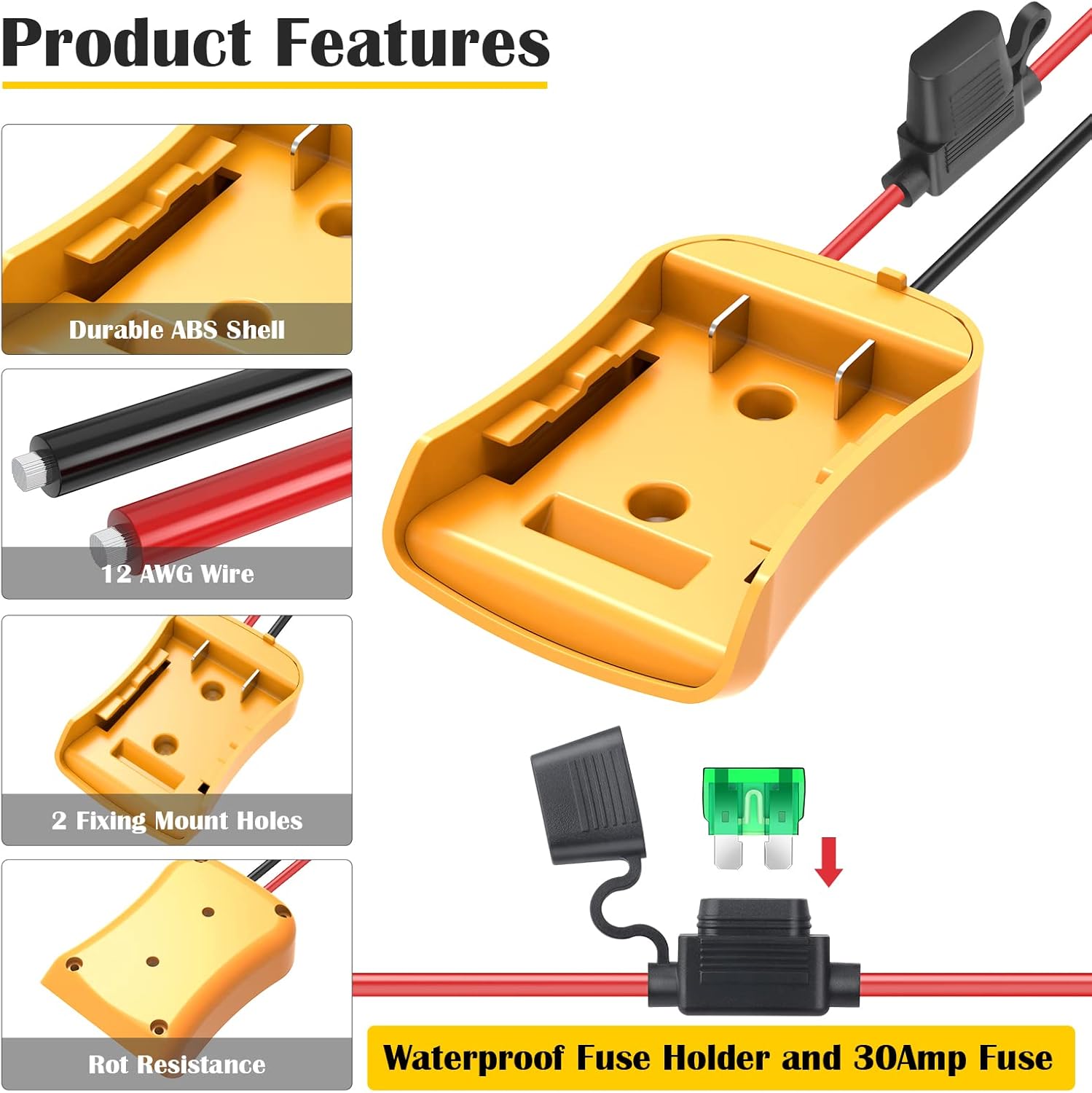 2 Packs Power Wheel Adapter for Dewalt 20V Battery Adapter Power Wheel Battery Converter Kit with Fuses & Wire Terminals, 12AWG Wire, Power Connector for DIY Rc Car Toys, Robotics and Rc Truck - Image 3