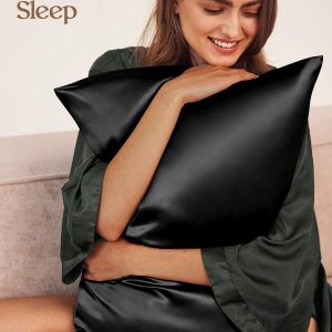 Miss Adola Silk Pillowcase 2 Pack – Pillow Cases Queen Set of 2 Size 20″ x 30″ for Hair and Skin Smooth Soft Breathable with Hidden Zipper Cooling Pillow Covers for Sleeping Women, Black
