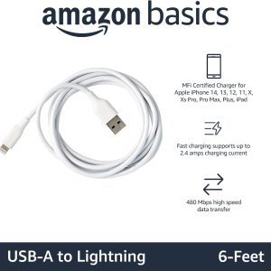 Amazon Basics 2-Pack Fast Charging USB-A to Lightning ABS Durable Charger Cable, MFi Certified for Apple iPhone Charging, iPhone 14 13 12 11 X Xs Pro, Pro Max, Plus, iPad, 6 Foot Length, White