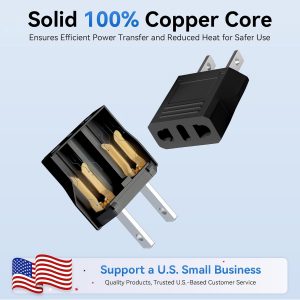 Unidapt US Canada Mexico Travel Plug Adapter, European to US Plug Adapter, Universal Outlet Adapters, 2-Pack EU to US Adaptor, Europe to USA, Type A Pin Converter, Black