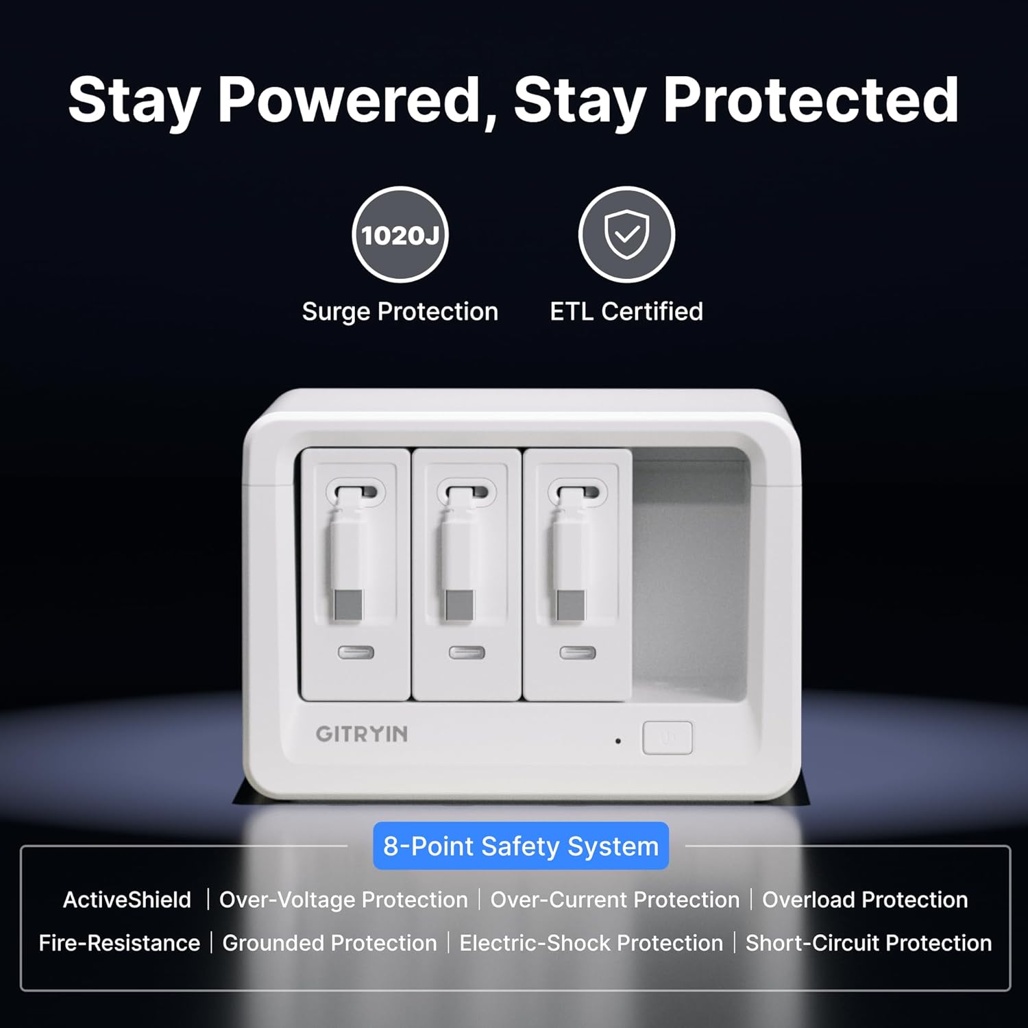 Gitryin 11-in-1 Desktop Charging Station with 3 Retractable Wall Chargers, 40W USB-C Power Strip with 5 AC, 3 USB C, 3 Type-C 33.5in Cables, Extension Cord with 1020J Surge Protection for Home Office - Image 7