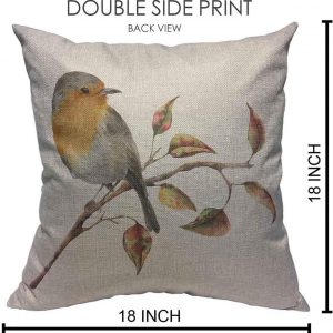 VERSUSWOLF Throw Pillow Covers Robin Sitting On Tree Branch Red Yellow Leaves Autumn Bird Fall White Nature Cotton Linen Decorative Square Pillowcases Cushion Cover 18 X 18 Inch