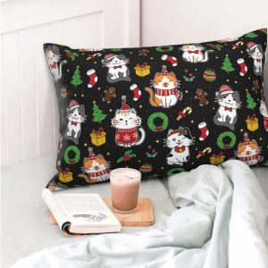 20×30 Inch Christmas Cat Standard Pillow Cases, Ultra Soft Microfiber Pillow Cover, Hidden Zipper, for Bedroom Couch Living Room Decor Gifts