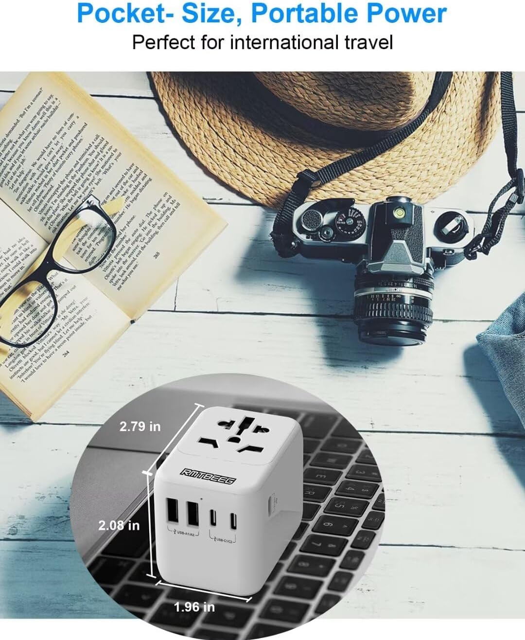 Universal Travel Adapter, International Power Plug Adapter with 3 USB-C & 2 USB-A Ports, All-in-One Worldwide Wall Charger for US EU UK AUS, Compatible with Type C/G/A/I Plugs for Travel - Image 7