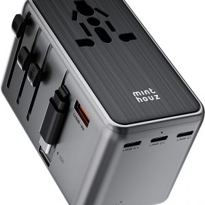 Minthouz Universal Travel Adapter, International 35W Power Adapter GaN Fast Charger with 3 USB-C PD & Cable & 1 USB-A Ports, All-in-One Portable AC Power Plug Adapter for USA EU UK AUS and More