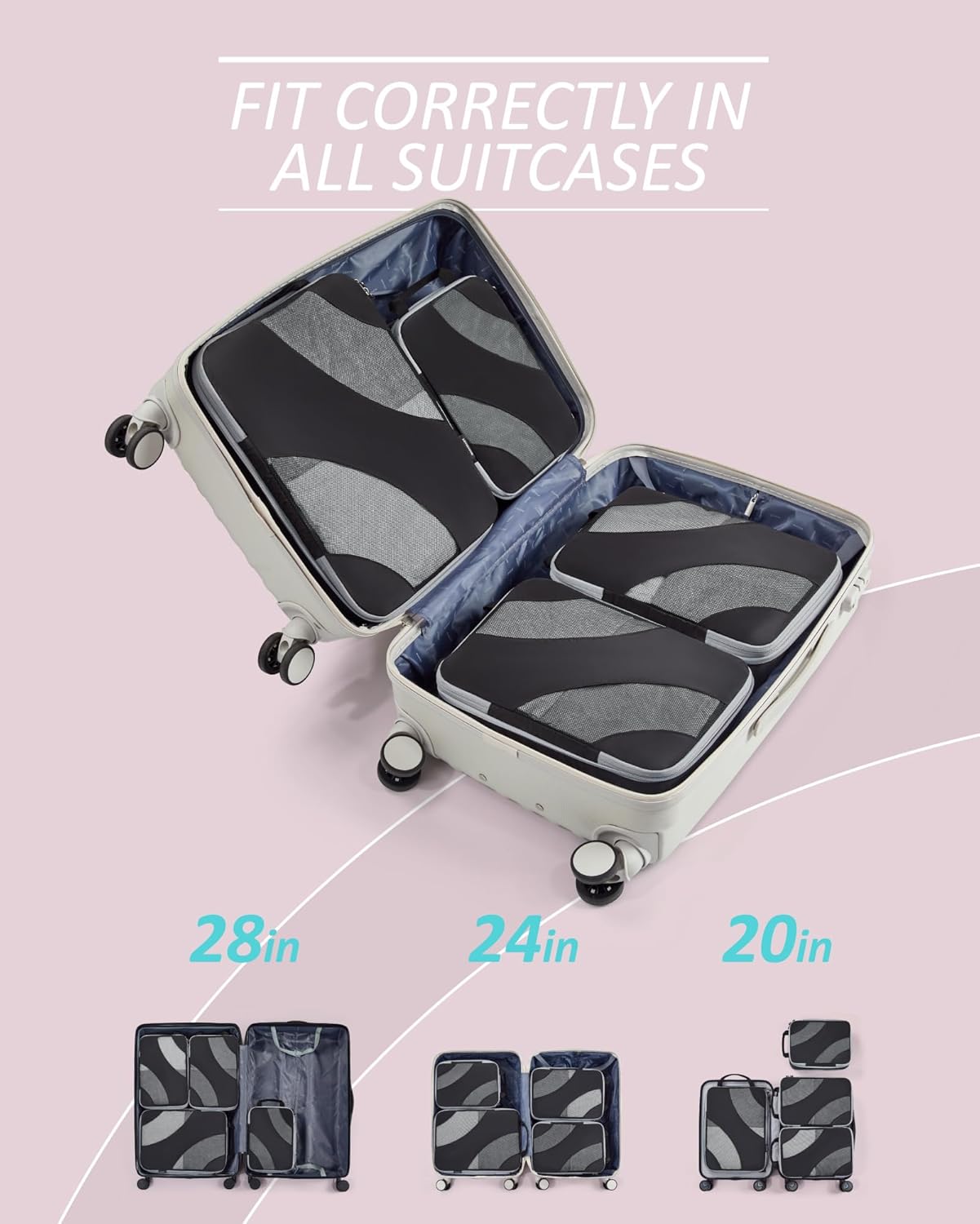 BAGSMART Compression Packing Cubes, 6 Set/4 Set/2 Set Travel Packing Cubes for Carry on Suitcases, Compression Suitcase Organizers Bag Set & Travel Cubes for Luggage, Lightweight Packing Organizers - Image 3