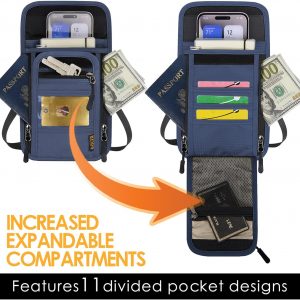 Travel Neck Wallet RFID Blocking – Hidden Passport Holder & Anti-Theft Money Pouch for Men & Women, Lightweight Concealed Undergarment Organizer with Adjustable Strap, Secure Document Holder