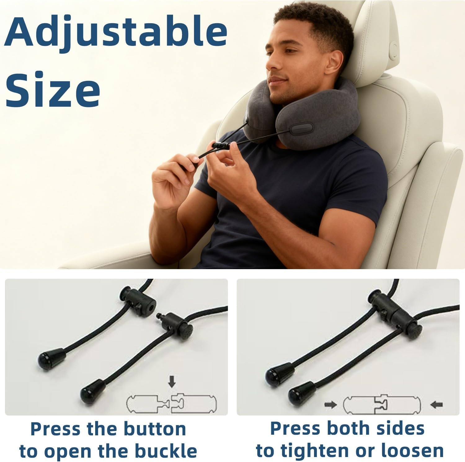 Ergonomic Travel Neck Pillow for Airplane, Memory Foam Support for Long Haul Flight Headrest, Soft Compact U Shaped for Adult Men Plane Sleeping, Portable Carry Box, Eyemask, Earplugs, Size L - Image 8