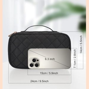 Relavel Makeup Bag, Small Makeup Bag for Women, Travel Cosmetic Bag, 2 Layers Waterproof Makeup Organizer Storage with Makeup Brush Holder, Black