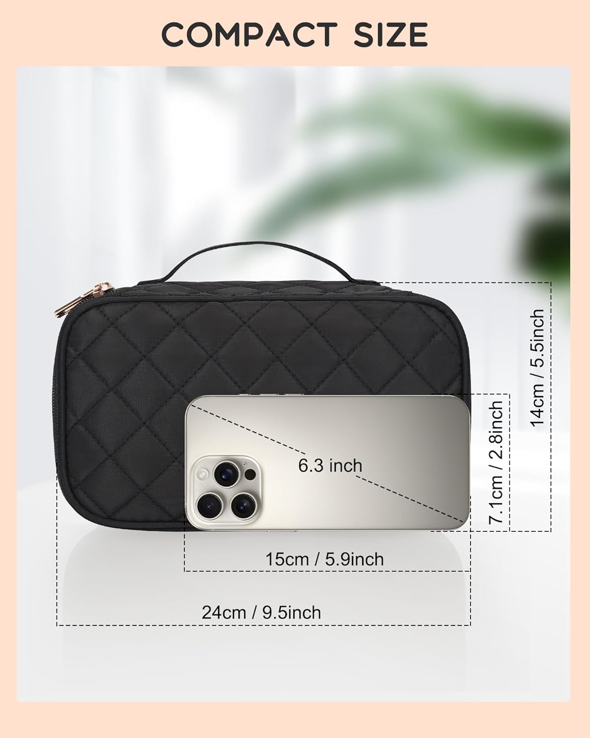 Relavel Makeup Bag, Small Makeup Bag for Women, Travel Cosmetic Bag, 2 Layers Waterproof Makeup Organizer Storage with Makeup Brush Holder, Black - Image 2