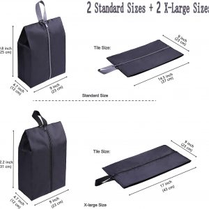YAMIU Travel Shoe Bags Set of 4 Waterproof Nylon with Zipper for Men & Women, Black