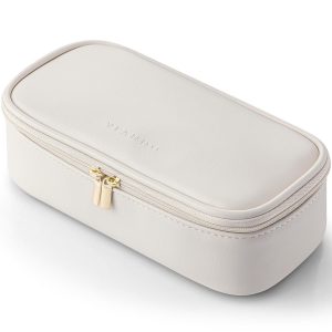 Vlando Travel Makeup Bag,Small Makeup Pouch Cosmetic Bag for Women Makeup Organizer Bag Gifts for Women Girlfriend Teacher Mom Brithday Gifts-White