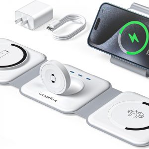 UCOMX 3 in 1 Charging Station for Multple Devices,Foldable 3 in 1 Wireless Charger for Travel,NANO Wireless Charging Station for iPhone17 16 15 14 13 12 Pro Max/Watch 10 9 8 7 6 5 4 3 Ultra/AirPod Pro