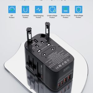 100W GaN Universal Travel Adapter International Power Adapter, with 5 USB(3 USB C) Charging Ports European Travel Plug Worldwide for US to Europe UK, EU, AU (Type C/G/A/I) Outlet Wall Charger