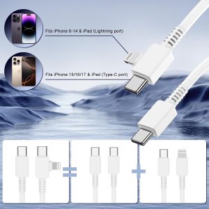 2 in 1 USB C to Lightning and Type C Charger Cable 6/10 Ft Long Fast Charging Cord Compatible with iPhone 17 16 15 14 13 12 11 XR X XS 8 Pro Max Plus Mini for iPad Air for Samsung Galaxy S22 S21
