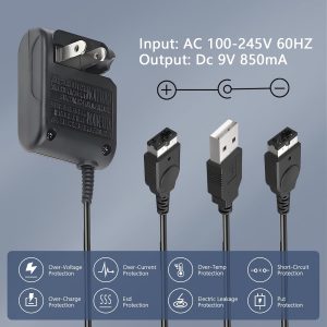 Gameboy Advance SP Charger – AC Wall Adapter & USB Charging Cable Compatible with Nintendo DS/GBA SP Systems, Portable Travel Power Cord for Gaming Accessories