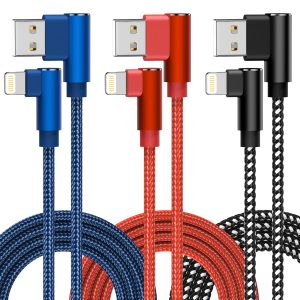 iPhone Charger 10ft 3 Pack Apple MFi Certified Lightning Cable 90 Degree Fast Charging Cord, Nylon Braided USB Charging Cable Compatible with iPhone 14 13 12 11 Pro Max XR XS X 8 7 6 Plus SE