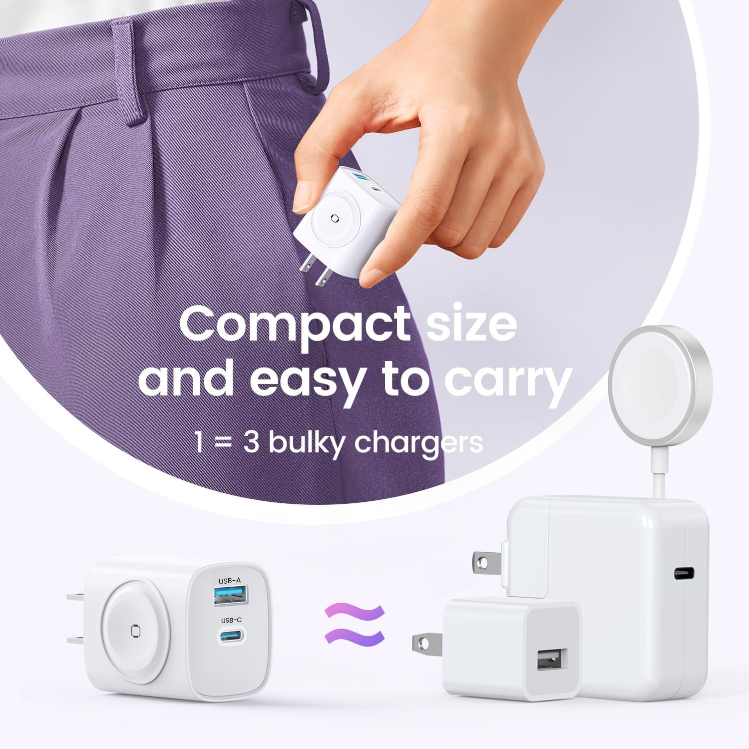 Charger for Apple Watch, USB C Charger Block, 3-in-1 20W Fast Charging, Portable Plug Travel Essential Charge for iWatch Ultra/SE/ 10/9/ 8/7/ 6, iPhone 16/16 Pro/ 15 Series, White - Image 5