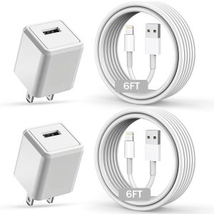 iPhone Charger,Long 6FT iPhone Charger 2Pack i Phone Cord 6feet USB to Lightning Cable Quick Fast Charging Data Sync Cord USB Wall Charge Block Adapter for I Phone14/13/12/11/XS/XR/X/8/7/5/SE2022/iPad