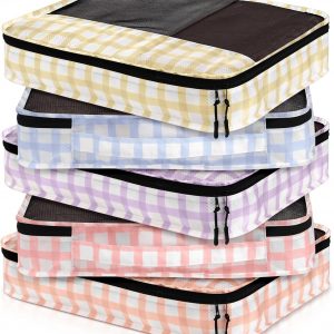 Bulyoou 5 Pcs Packing Cubes for Suitcase Large Travel Cubes Carry on Luggage Organizer Bags for Clothes Accessories(S,Plaid)