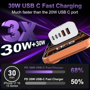USB C Fast Charger Block, 60W USBC Wall Charger Plug, 2Pack 5-Port Type C Phone Charging Cubes Power Adapter Multiport Brick for iPhone 17/16/15/14/13/12/11/Pro Max/Plus/Air, iPad mini/Pro,Galaxy S25