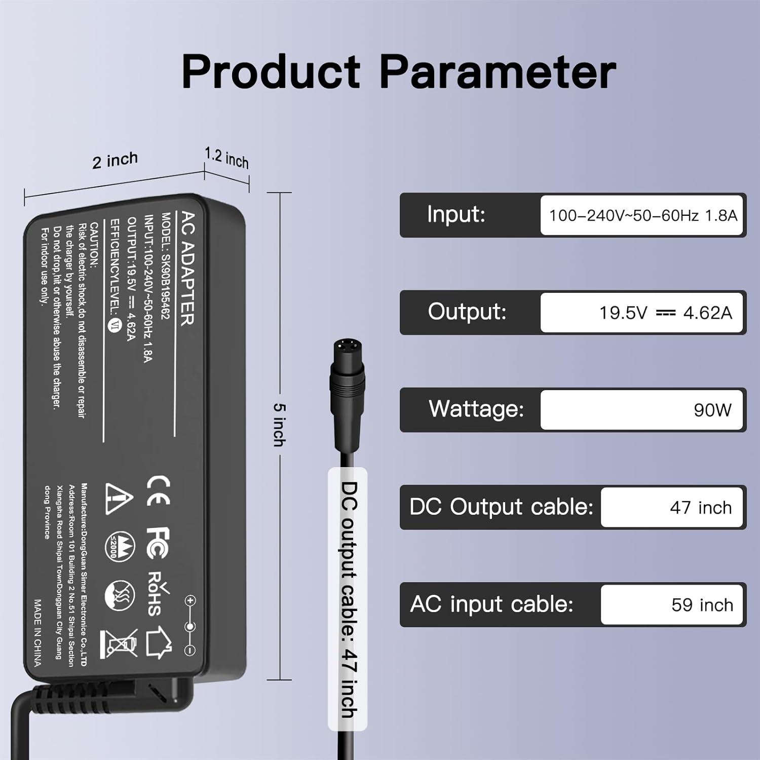 90W WENYAA Universal Laptop Charger Compatible with HP Dell Asus Lenovo Acer Sony Gateway Notebook Ultrabook AC Adapter Chromebook Power Supply Cord with 16 Tips - Image 3
