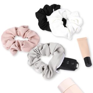 4 Pcs Pocket Scrunchies Hair Ties with Hidden Zipper Stash Scrunchy Ponytail Holder Secret Compartment Items Storage Accessories Small Items Keys Money for Women Girls