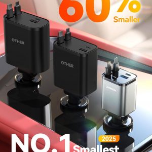 [2025 Ultra-Compact] JOYROOM Retractable Car Charger 84W Car Charger USB C for iPhone 16 17 Fast Charging, Car Accessories, Car Adapter Travel Essentials Gifts for Women Men, for iPhone 17 16 15 14 13