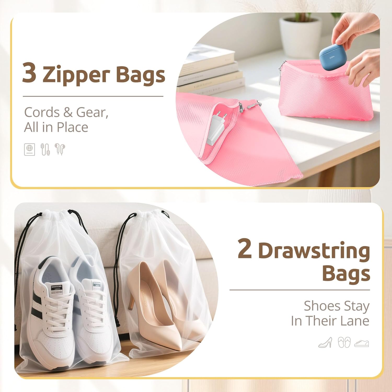 All-in-One 22 Pcs Packing Cubes for Travel Essentials –Includes Cubes,toothbrush covers,Silicone Bottle Cover,zipper bags, Matte Cosmetic Bag, Drawstring bag for Carry-On & Suitcase - Image 5