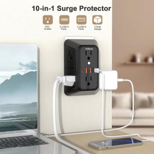 JcBlaon Outlet Extender Surge Protector – 6 Outlet Splitter with 4 USB Ports (2 USB C), Multiple Plug Expander Wall Charger, 3 Sided Multi Plug Wall Adapter Power Strip for Home Office Kitchen Travel